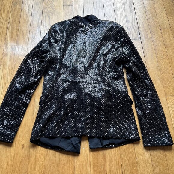 Zara Woman Size S Black Combined Polka Dot Sequin Tuxedo Collar Blazer Jacket - Picture 13 of 13
